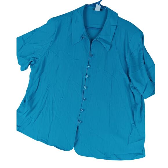 Vtg Urban Works Blouse Women's 2X Light Ice Blue 80s Breathable Summer Casual - Picture 1 of 11